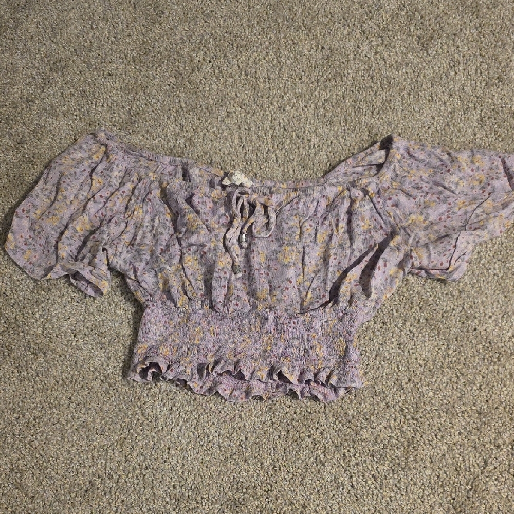 Hippie Rose Lavender Floral Smocked Blouse
